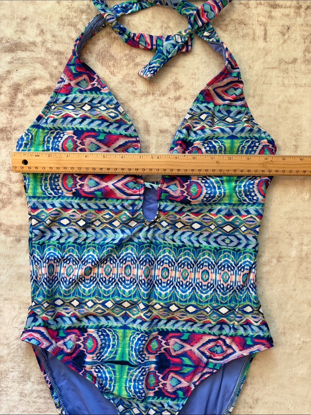 La Blanca one piece halter neck swimsuit pretty abstract print size 10 - Picture 3 of 8